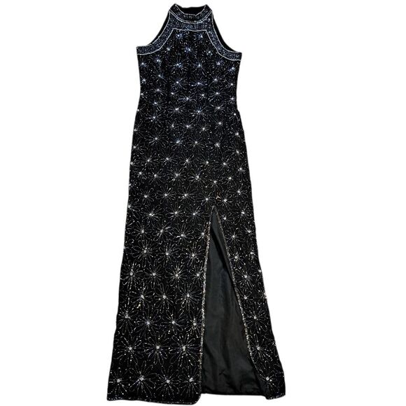 Vintage Adrianna Papell Silk Floral Beaded Y2K Romantic Goth Maxi Dress Black - Picture 1 of 17